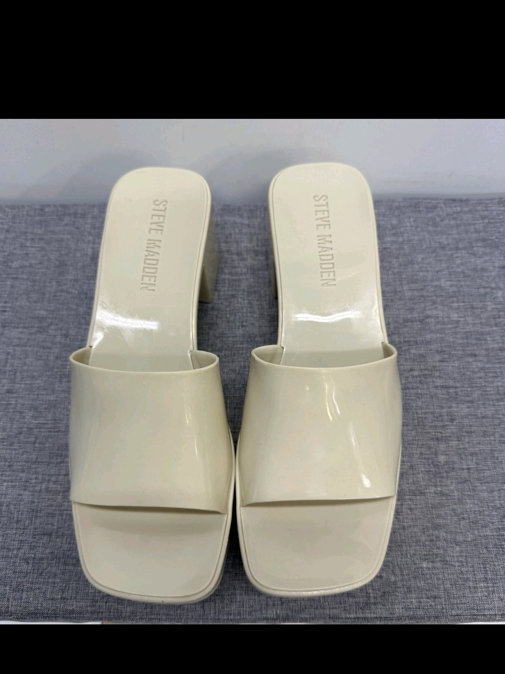 Steve Madden Off White Chunky Block Heel Slide Sandals Platform Size 11M - Picture 3 of 10